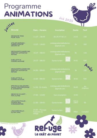 Programme des animations au Crêt du poulet