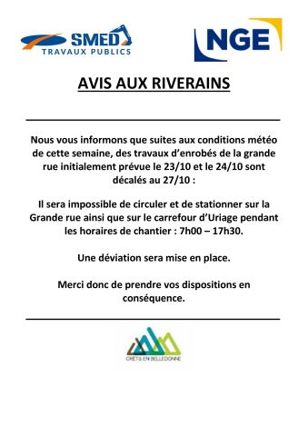 Modification date des enrobés Grande rue