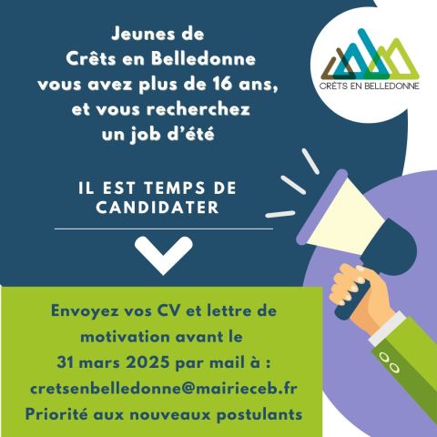 Candidater aux jobs d'été 2025 à Crêts en Belledonne