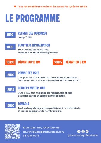 Le proramme de la journée "Bougeons pour le lycée du Breda"
