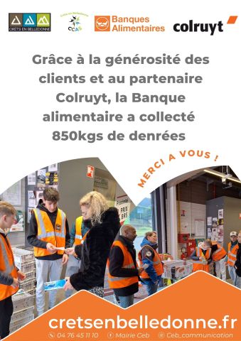 Grâce à la collecte alimentaire à Crêts en Belledonne, 850 kilo de denrées ont été collectées.