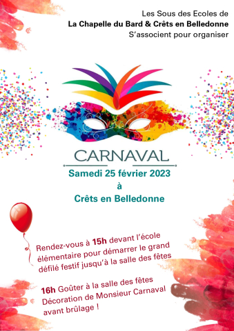 Affiche carnaval  Sou des écoles Crêts en belledonne