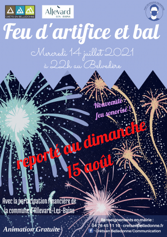 Affiche du feu d'artifice reporté au dimanche 15 août 2021