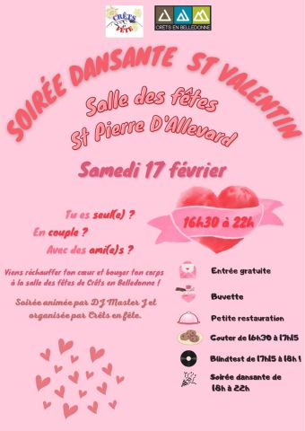 Soirée dansante St Valentin 17 février 2024 salle des fêtes St Pierre d'Allevard