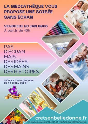 Soirée sans écran à la médiathèque du 23 janvier 2026