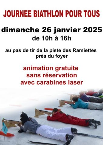 Venez vous initier gratuitement au biathlon avec carabines laser en famille toute la journée, en raquette ou en ski !