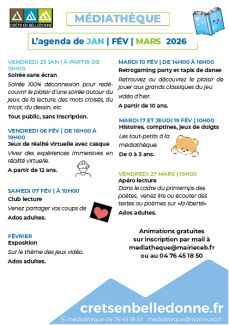 Agenda médiathèque Le Grand pré 1er trimestre 2026