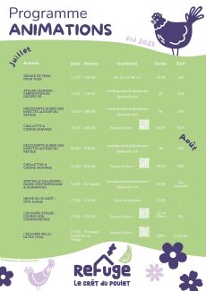Programme des animations au Crêt du poulet
