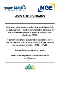 Modification date des enrobés Grande rue