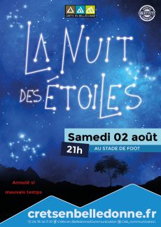 Visuel de la nuit des étoiles le samedi 2 août au stade de foot à Crêts en Belledonne