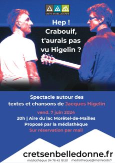 Hep ! Crabouif, t'aurais pas vu Higelin ?  Vendredi 7 juin 2024 | 20h Aire du lac de Morêtel-de-Mailles