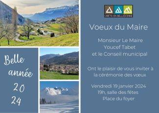 Cérémonie des voeux vendredi 19 janvier à 19h à la salle des fêtes de St Pierre d'Allevard