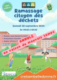 Annulation en raison du mauvais temps du ramassage des déchets du samedi 28 septembre 2024 à Crêts en Belledonne