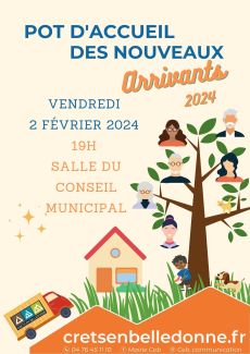 Pot d'accueil des nouveaux arrivants sur la commune de Crêts en Belledonne à 19h le vendredi 2 février 2024 en salle du conseil municipal